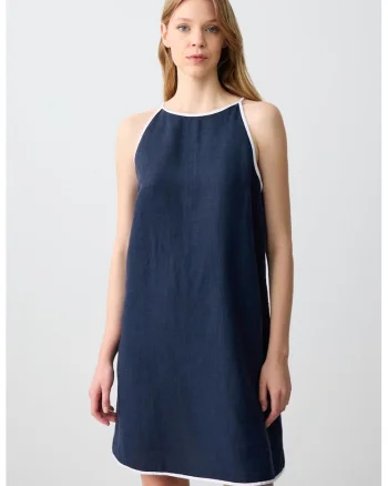 Rochie mini de in, Albastru inchis/Albastru