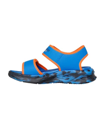 Sandale cu velcro si imprimeu logo, Portocaliu/Albastru