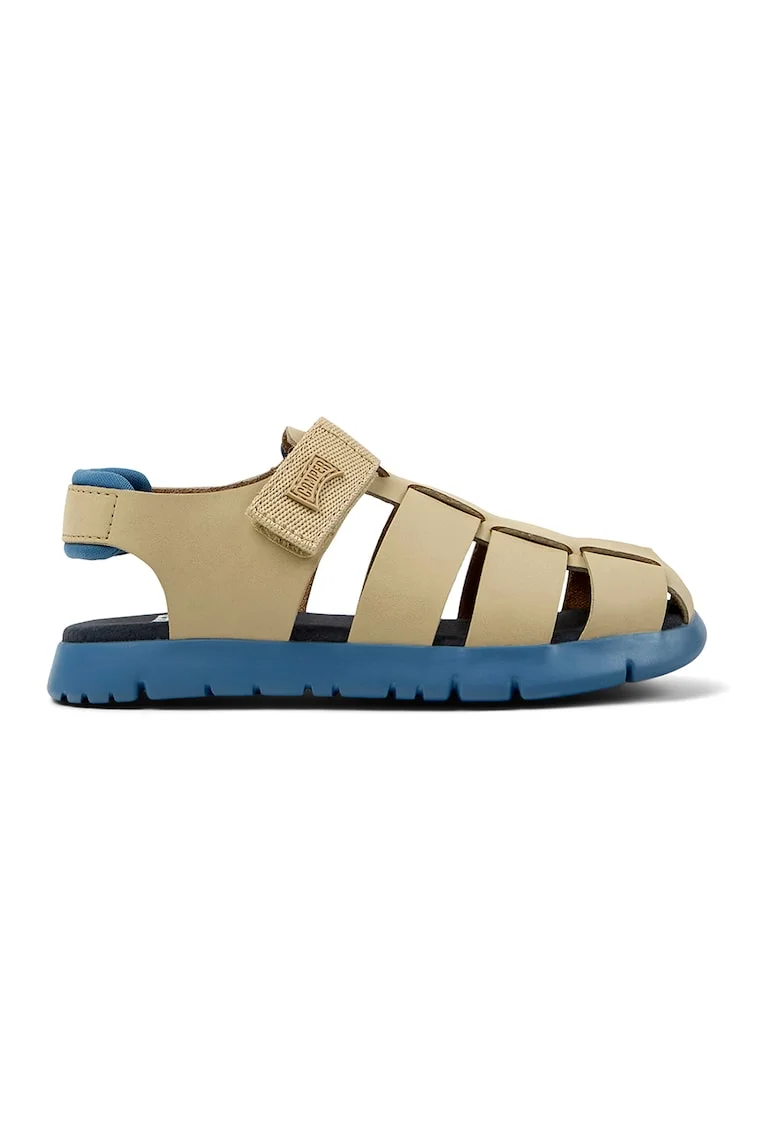 Sandale fisherman de piele cu velcro, Bej/Albastru