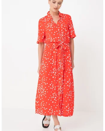 Rochie-camasa maxi vaporoasa cu model floral Island Escape, Alb/Rosu vermillion