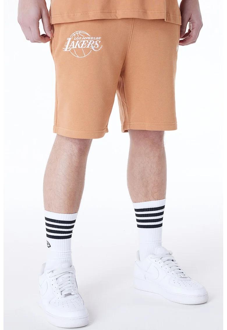 Pantaloni scurti cu logo brodat, Alb/Portocaliu persan
