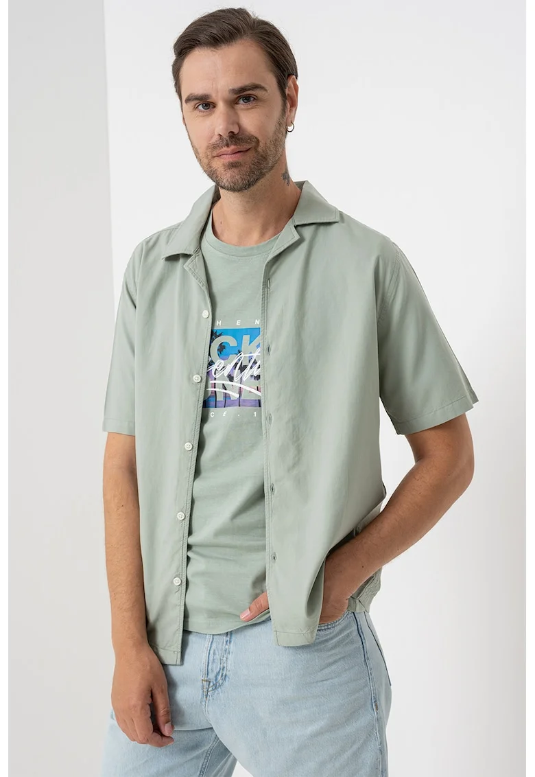 Camasa din bumbac si modal cu model uni, Verde pal