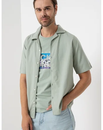 Camasa din bumbac si modal cu model uni, Verde pal