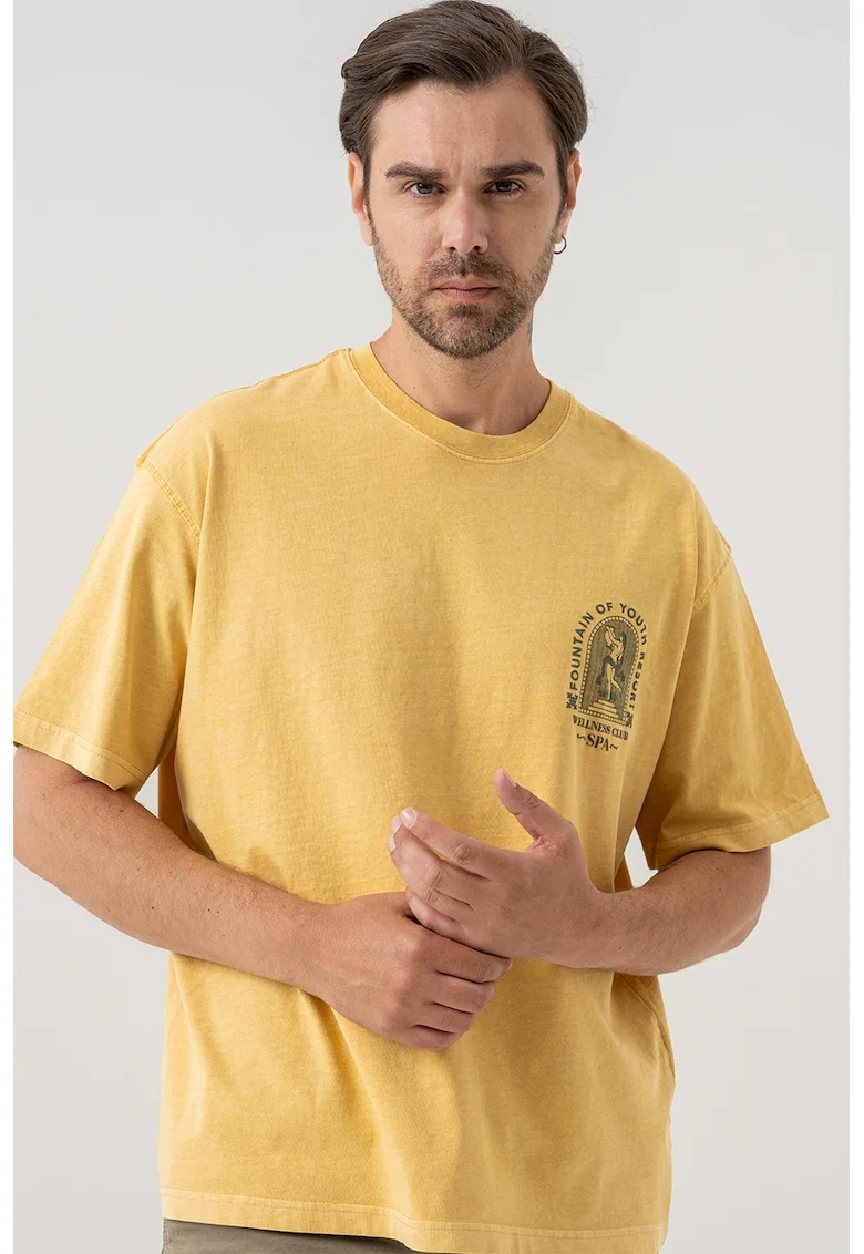 Tricou din bumbac cu imprimeu discret, Galben sofran
