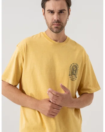Tricou din bumbac cu imprimeu discret, Galben sofran