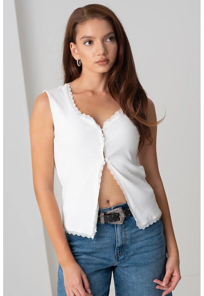Bluza din amestec de bumbac organic si nasturi, Alb murdar