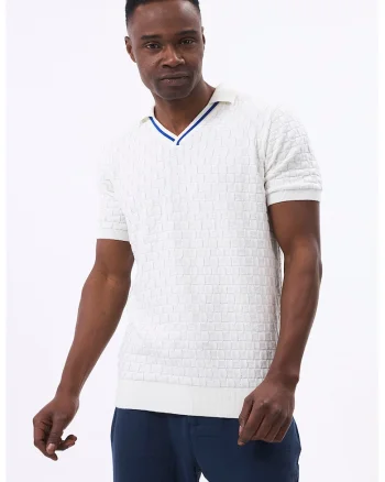 Tricou polo din amestec de bumbac, Albastru inchis/Alb murdar