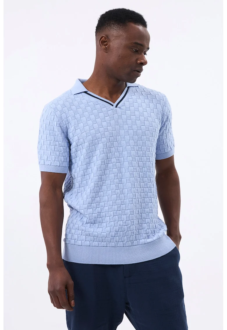 Tricou polo din amestec de bumbac, Albastru pastel/Negru