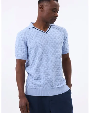 Tricou polo din amestec de bumbac, Albastru pastel/Negru