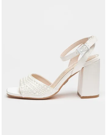 Sandale de satin cu bareta pe glezna Celeste, Alb