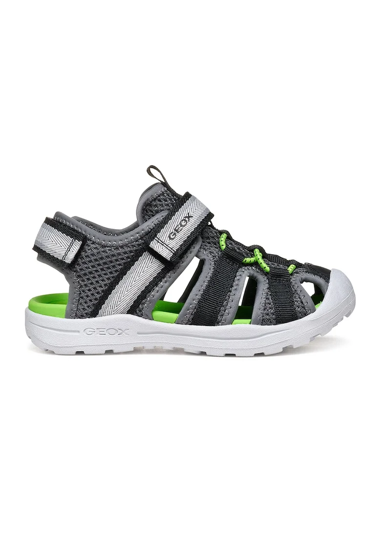 Sandale din material textil cu velcro, Gri/Verde lime