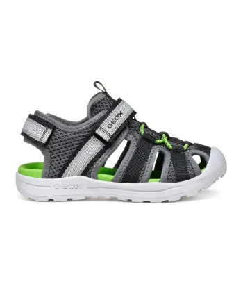 Sandale din material textil cu velcro, Gri/Verde lime
