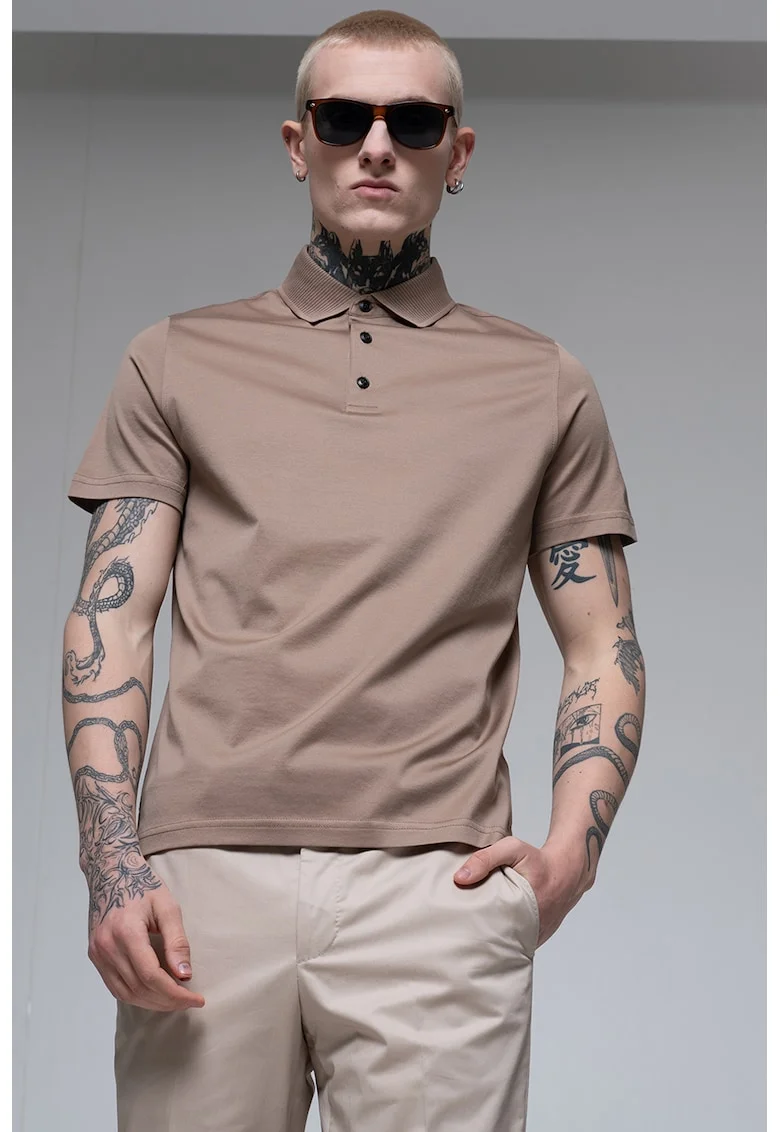 Tricou polo cu model uni, Maro deschis