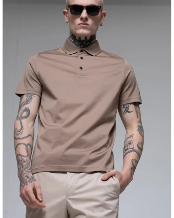 Tricou polo cu model uni, Maro deschis