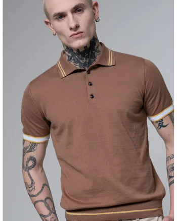 Tricou polo cu model in dungi, Maro