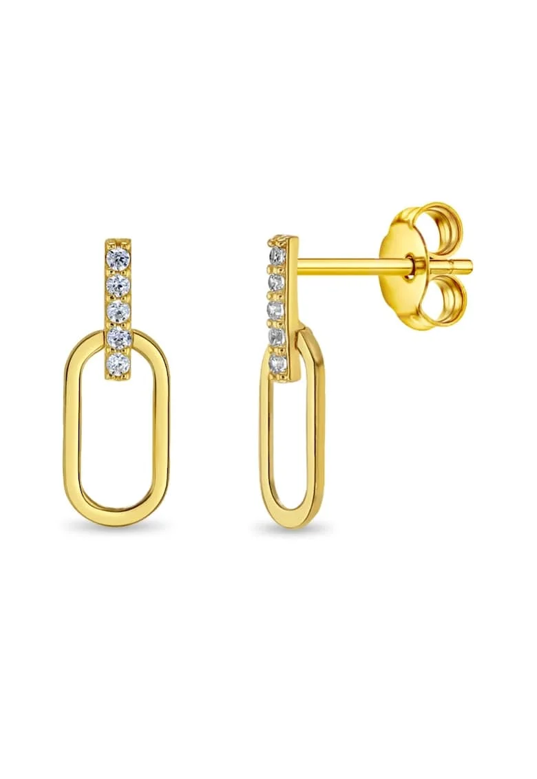 Cercei din Aur 14K pentru Adolescenti si Adulti, model Agrafa cu Cubic Zirconia Transparent, inchidere cu Fluturas