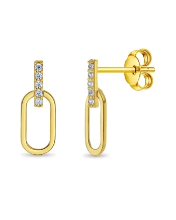 Cercei din Aur 14K pentru Adolescenti si Adulti, model Agrafa cu Cubic Zirconia Transparent, inchidere cu Fluturas