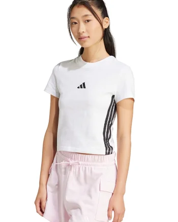 Tricou crop cu croiala slim-fit Essentials, Alb/Negru