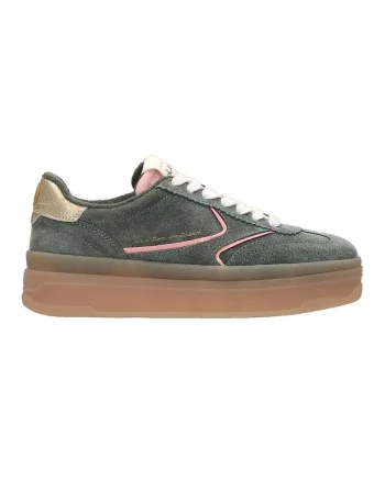 Pantofi sport de piele si piele intoarsa, Auriu/Kaki