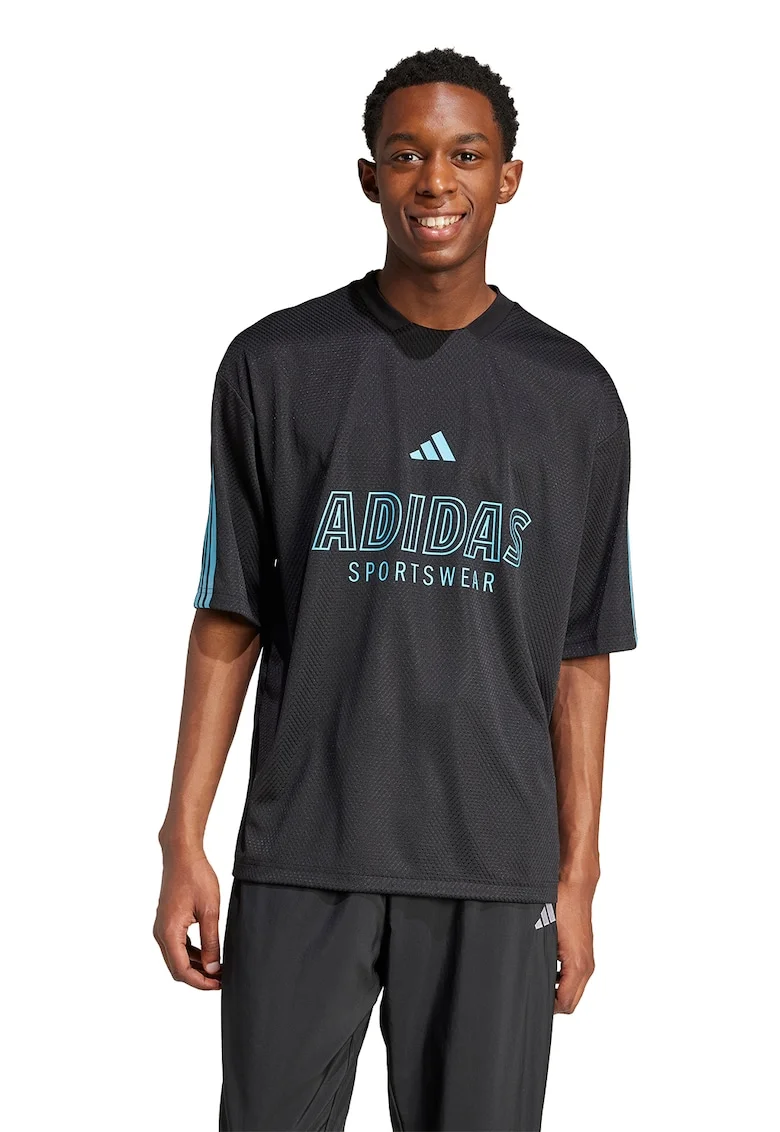 Tricou cu logo, Albastru pastel/Negru stins