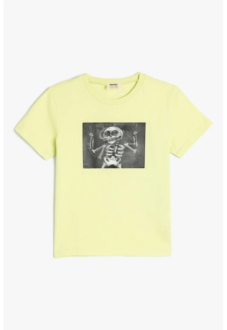 Tricou din bumbac cu imprimeu grafic, Galben pal/Negru stins