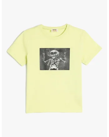 Tricou din bumbac cu imprimeu grafic, Galben pal/Negru stins