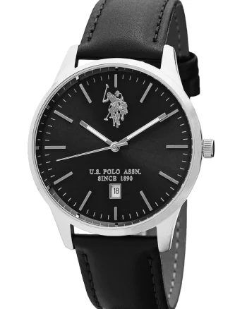 Ceas elegant cu curea din piele, Negru/Argintiu