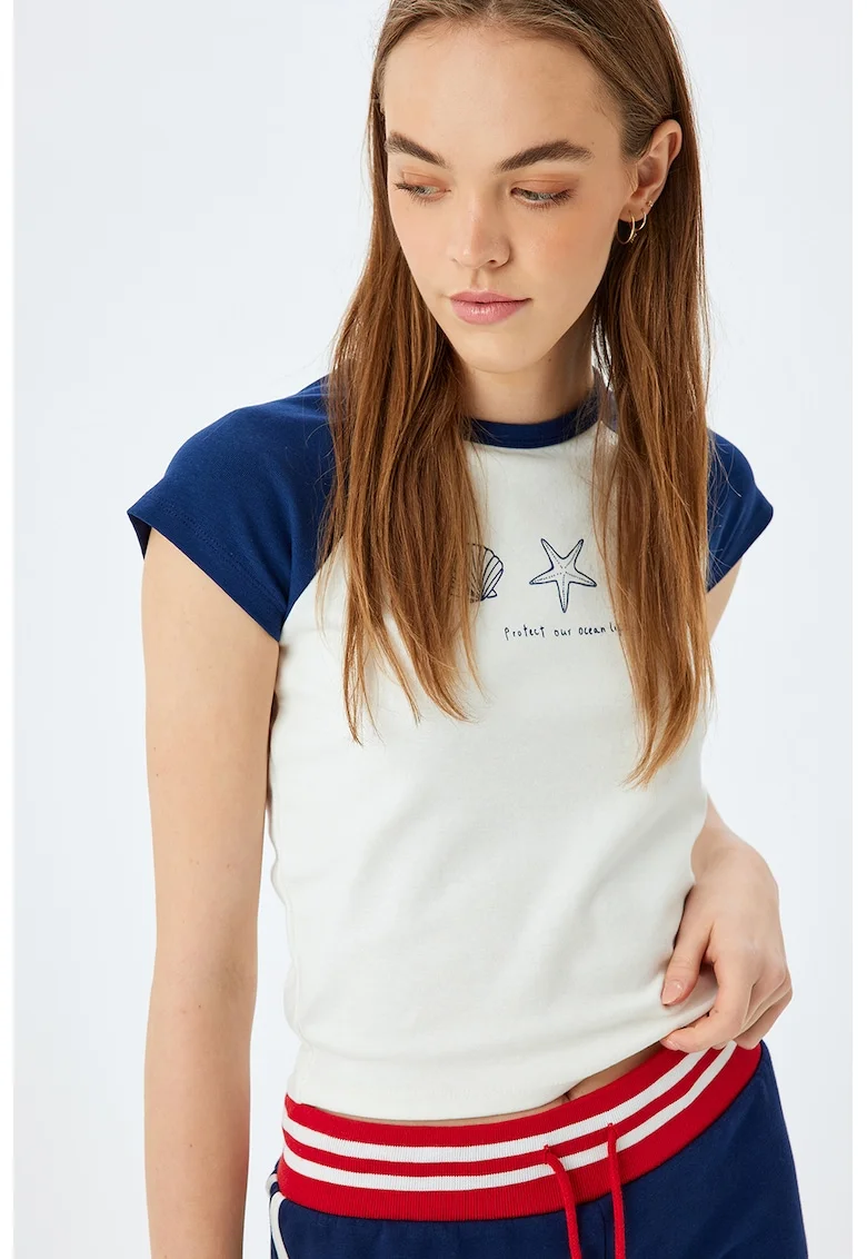 Tricou cu maneci raglan, Albastru ultramarin/Alb murdar