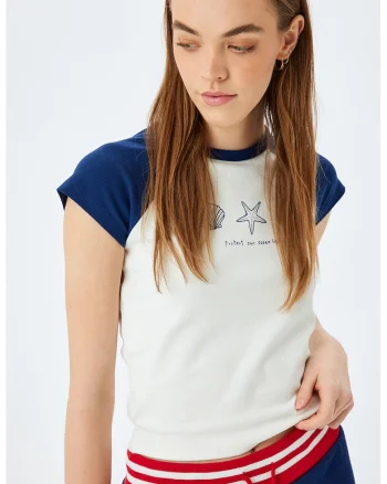 Tricou cu maneci raglan, Albastru ultramarin/Alb murdar