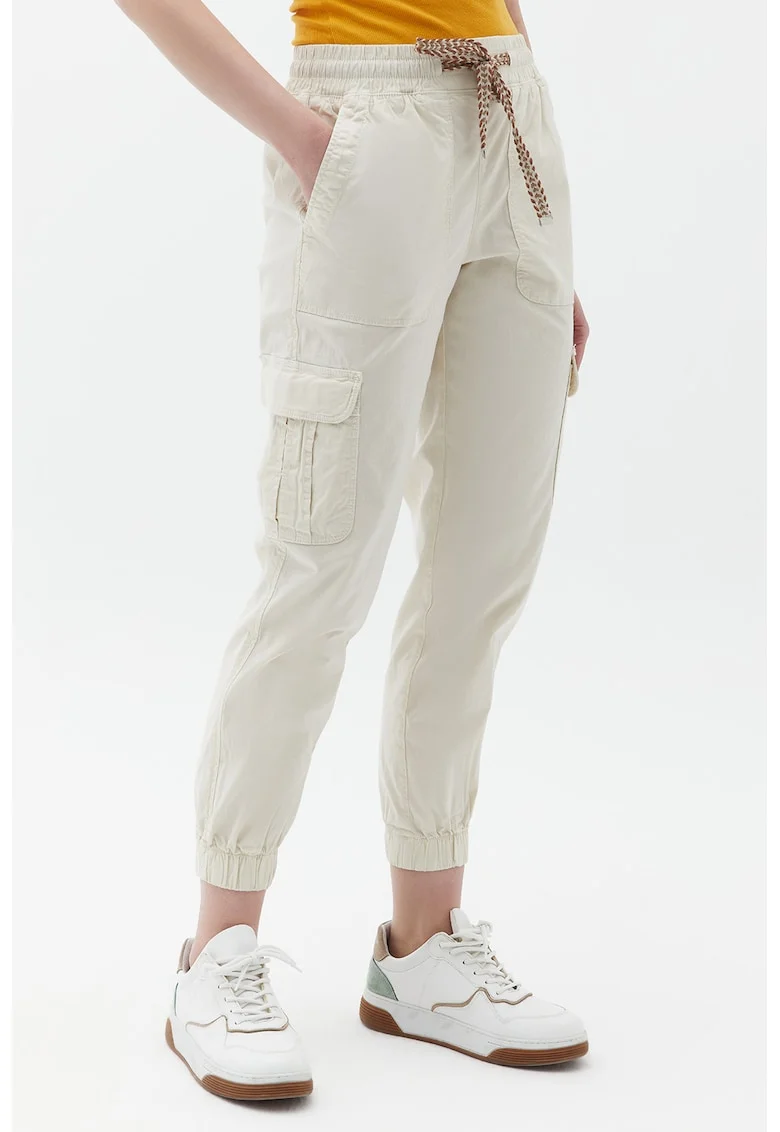 Pantaloni jogger crop cargo, Alb murdar