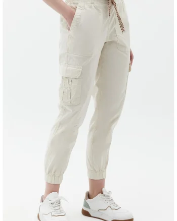 Pantaloni jogger crop cargo, Alb murdar