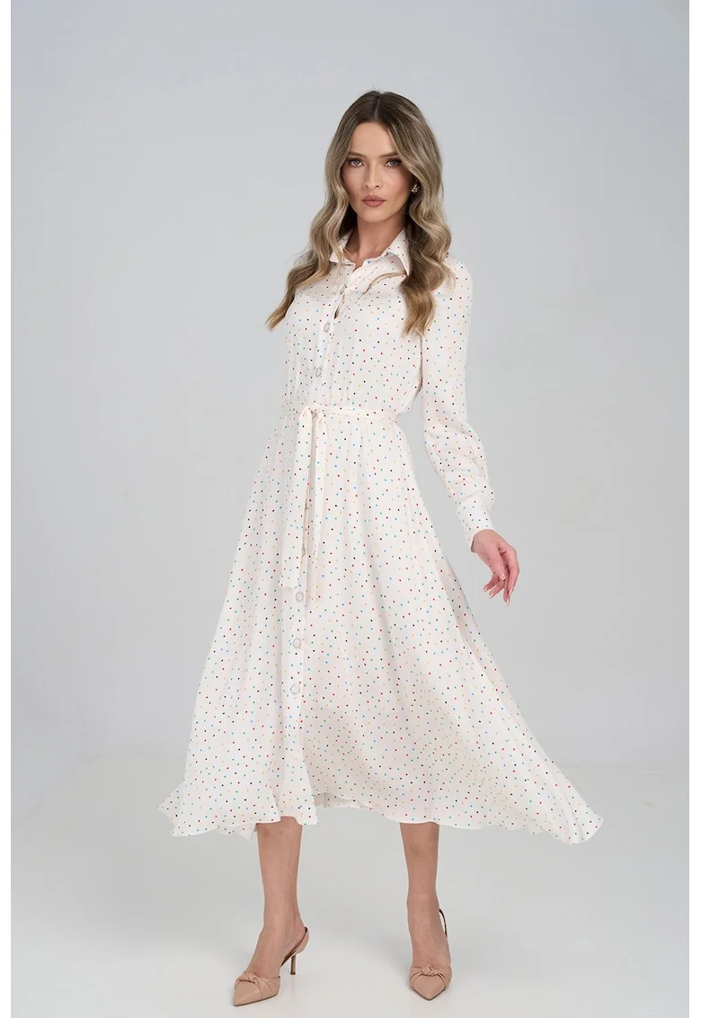 Rochie cu nasturi si buline, Alb