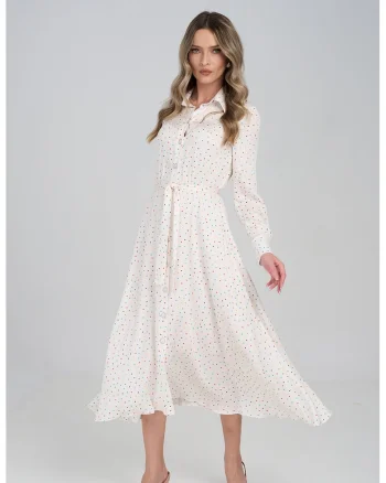 Rochie cu nasturi si buline, Alb