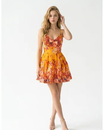 Rochie portocalie cu imprimeu cu corali, Portocaliu