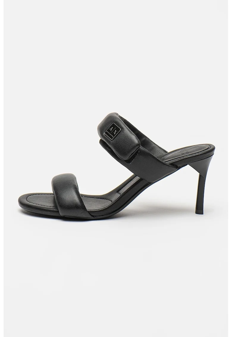 Sandale de piele ecologica cu bareta dubla si velcro, Negru