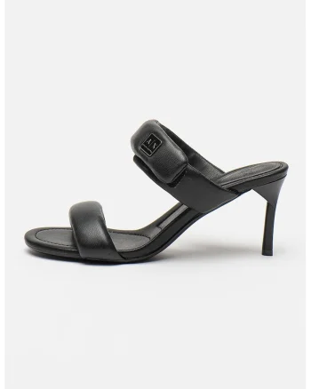 Sandale de piele ecologica cu bareta dubla si velcro, Negru