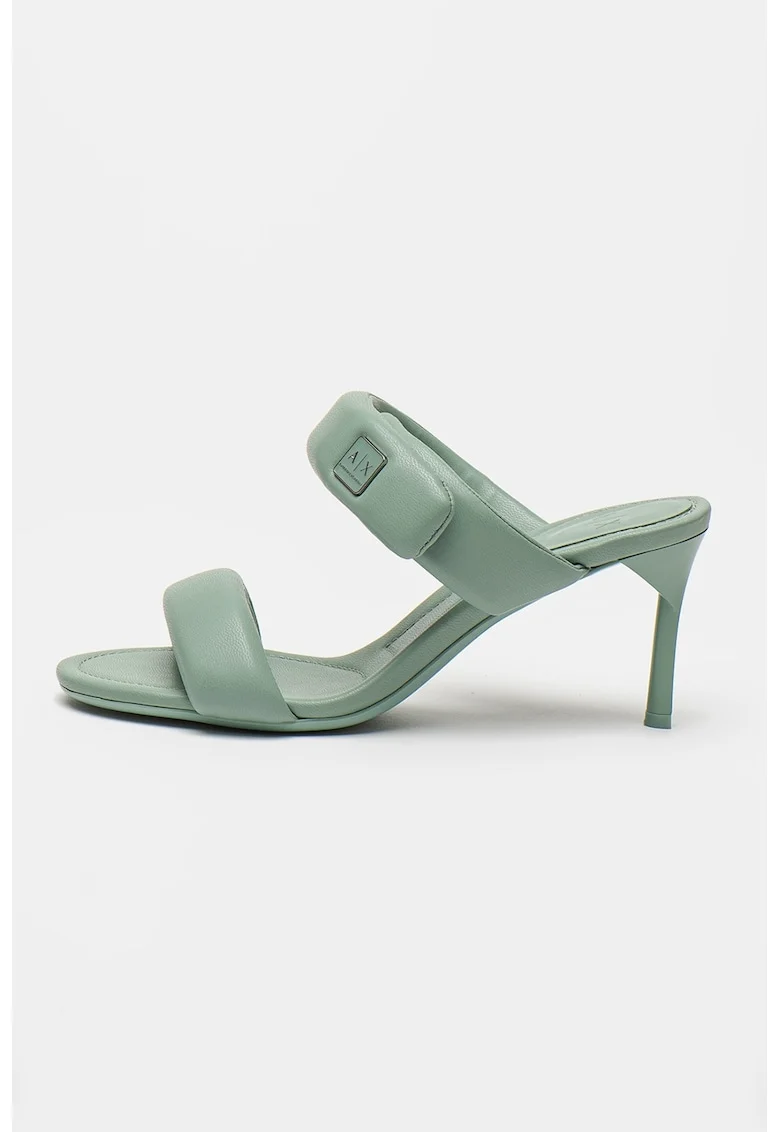 Sandale de piele ecologica cu bareta dubla si velcro, Verde pal
