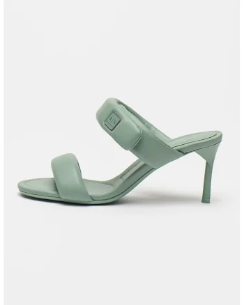 Sandale de piele ecologica cu bareta dubla si velcro, Verde pal