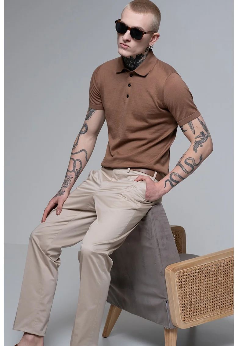 Pantaloni chino cu buzunare oblice, Bej