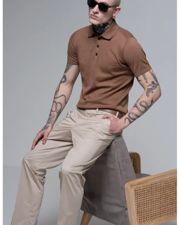 Pantaloni chino cu buzunare oblice, Bej