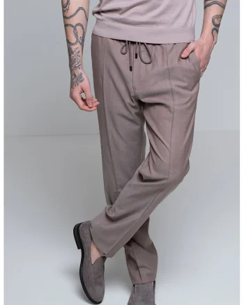 Pantaloni chino din amestec de lana, Maro deschis melange