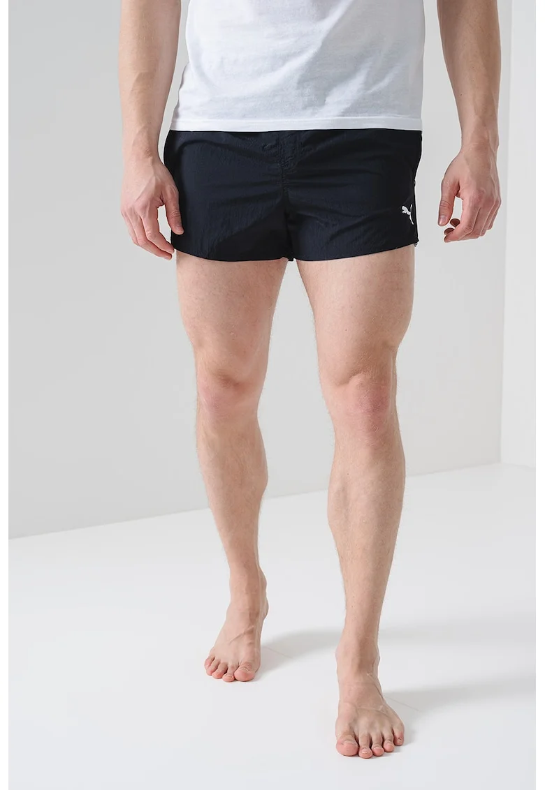 Pantaloni scurti de baie cu logo si buzunare, Negru