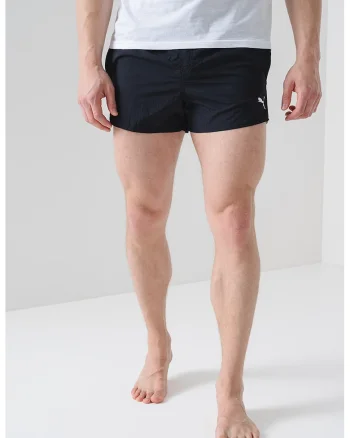 Pantaloni scurti de baie cu logo si buzunare, Negru