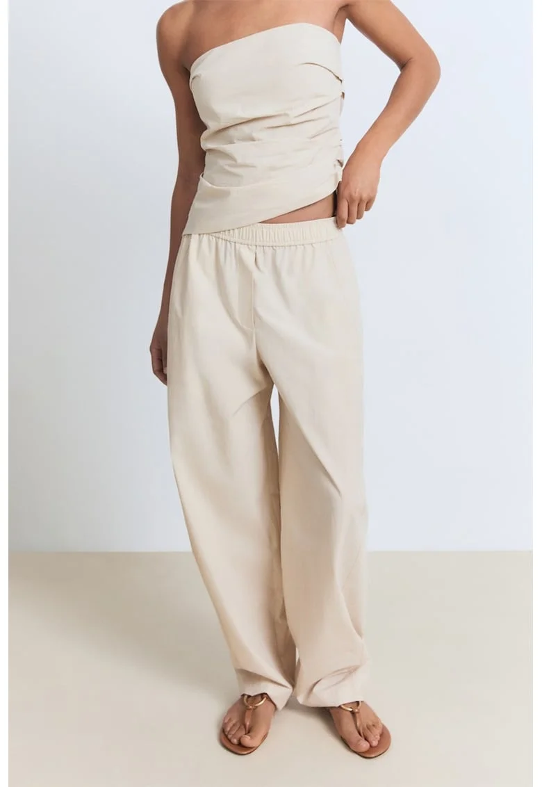 Pantaloni din bumbac cu talie elastica, Bej deschis