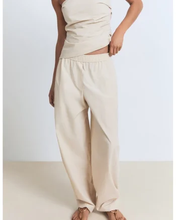 Pantaloni din bumbac cu talie elastica, Bej deschis