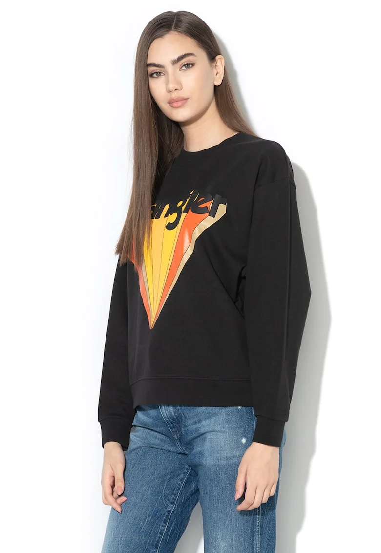 Bluza sport cu imprimeu logo, Negru/Portocaliu