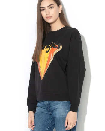 Bluza sport cu imprimeu logo, Negru/Portocaliu
