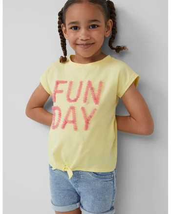 Tricou din bumbac cu detalii texturate, Galben pal/Roz prafuit