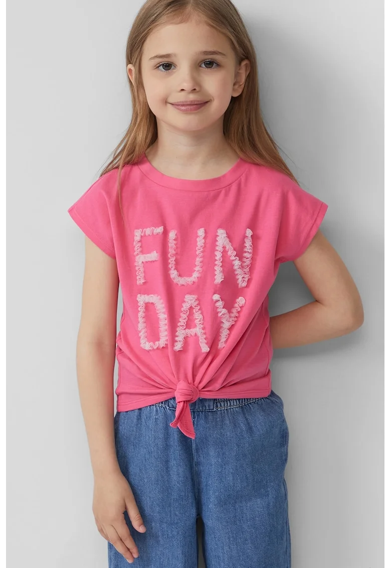 Tricou din bumbac cu detalii texturate, Roz pastel