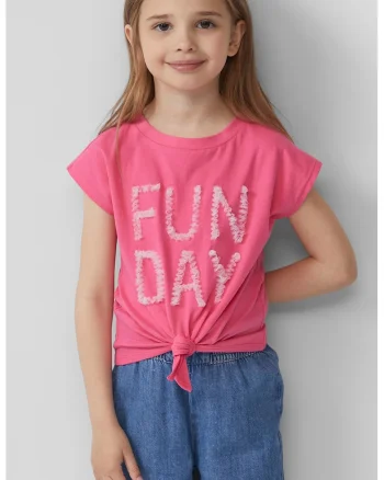Tricou din bumbac cu detalii texturate, Roz pastel